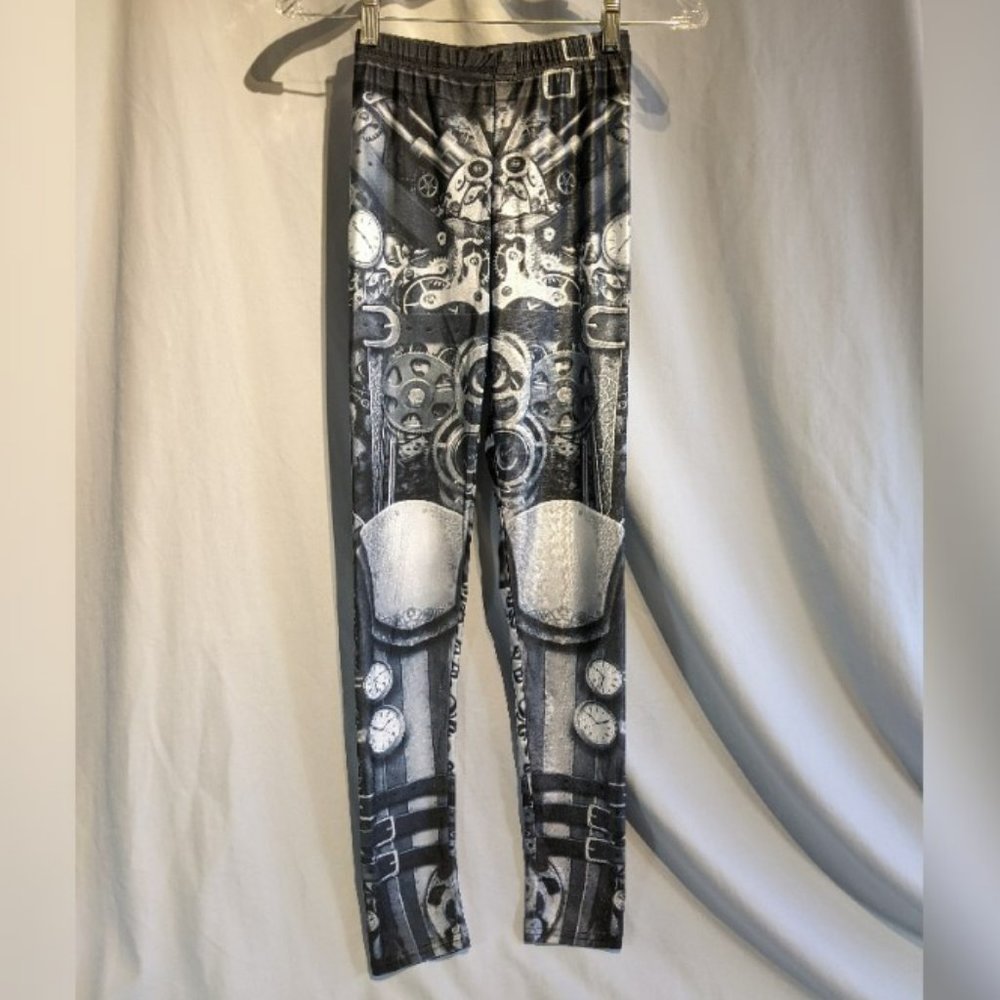Steampunk Silver-toned Robot Costume Leggings Small! EUC!